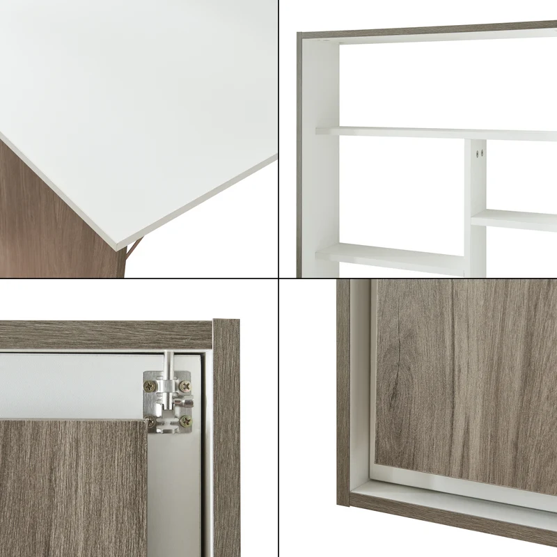 Bureau table poste de travail mural pliant 72 x 77 x 59 cm blanc effet bois 03_0009060