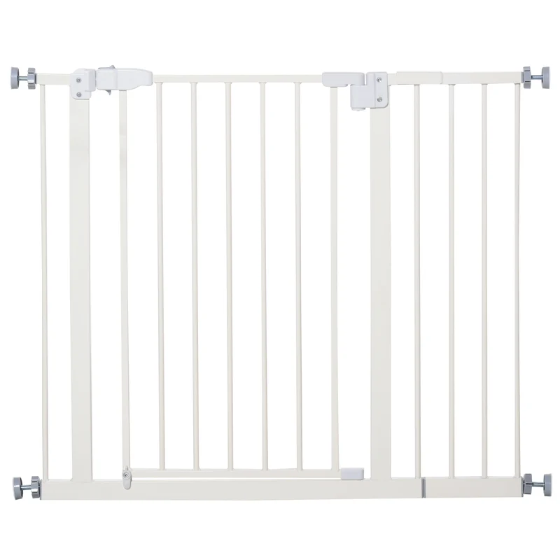 Barrière de sécurité réglable 97.5 x 3.5 x 76.2 cm double verrouillage fermeture automatique design épuré en métal blanc 21_0007413