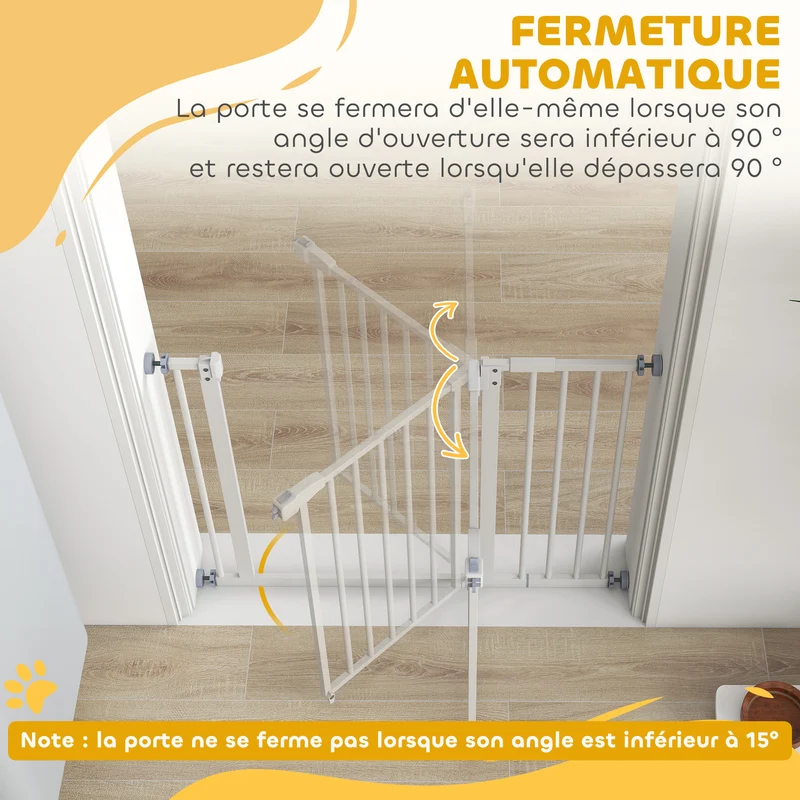 Barrière de sécurité réglable 97.5 x 3.5 x 76.2 cm double verrouillage fermeture automatique design épuré en métal blanc 21_0007413