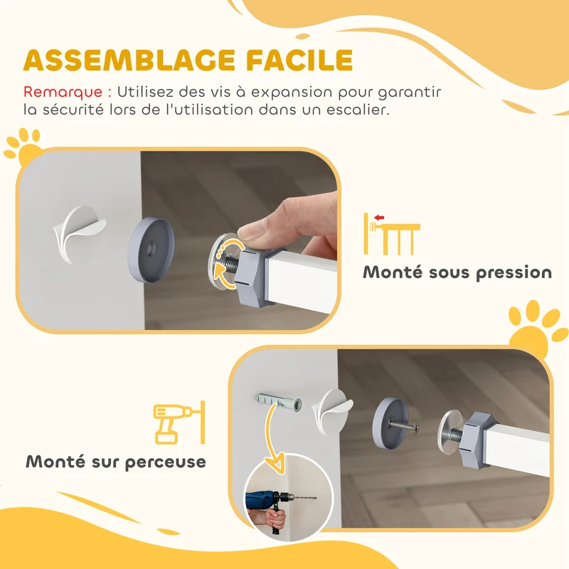 Barrière de sécurité réglable 97.5 x 3.5 x 76.2 cm double verrouillage fermeture automatique design épuré en métal blanc 21_0007413