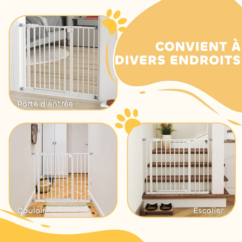Barrière de sécurité réglable 97.5 x 3.5 x 76.2 cm double verrouillage fermeture automatique design épuré en métal blanc 21_0007413