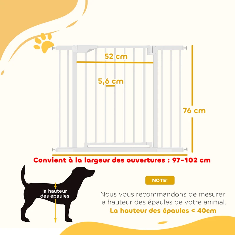 Barrière de sécurité pour portes 76-102 x 76 x 4 cm ouverture à une main double verrouillage moderne en acier blanc 21_0007494