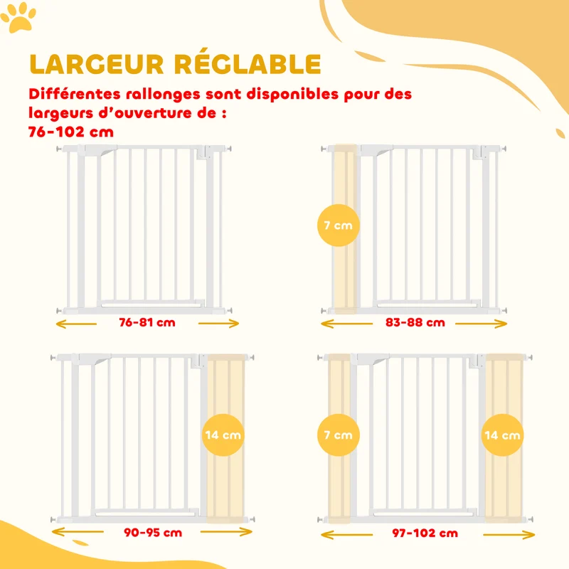 Barrière de sécurité pour portes 76-102 x 76 x 4 cm ouverture à une main double verrouillage moderne en acier blanc 21_0007494