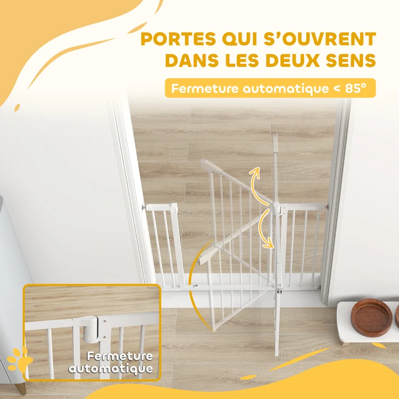 Barrière de sécurité pour portes 76-102 x 76 x 4 cm ouverture à une main double verrouillage moderne en acier blanc 21_0007494