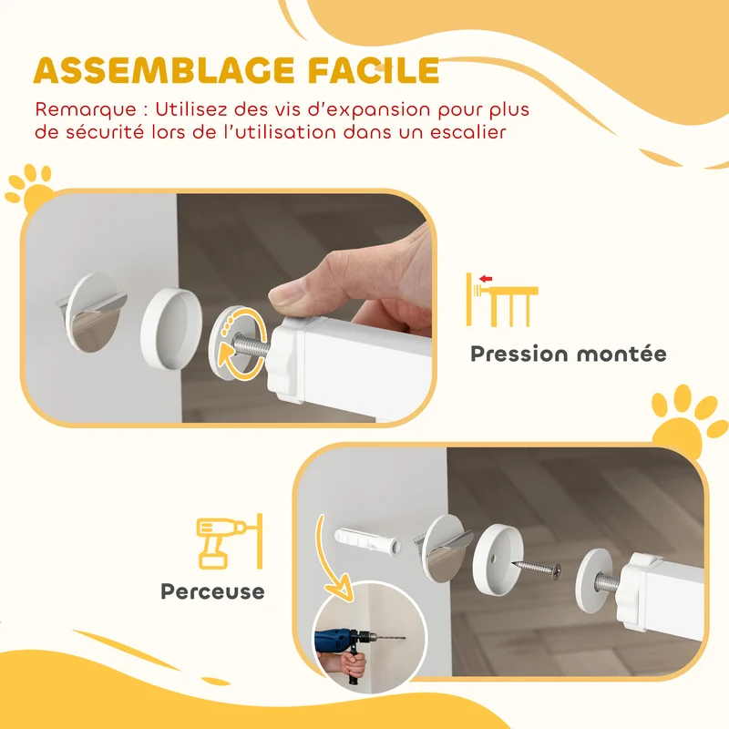 Barrière de sécurité pour portes 76-102 x 76 x 4 cm ouverture à une main double verrouillage moderne en acier blanc 21_0007494