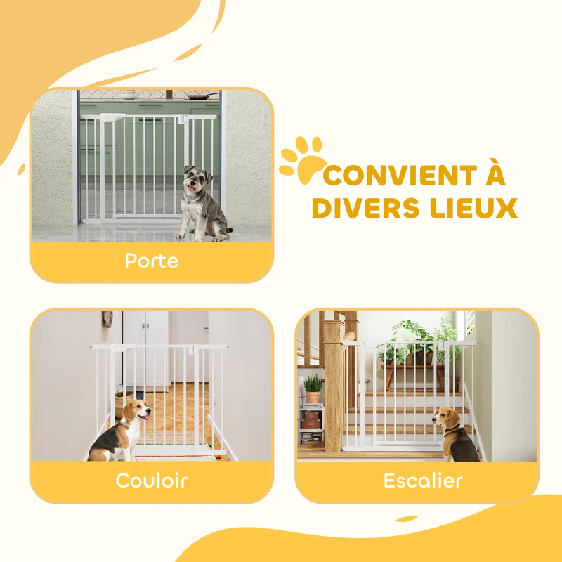 Barrière de sécurité pour portes 76-102 x 76 x 4 cm ouverture à une main double verrouillage moderne en acier blanc 21_0007494