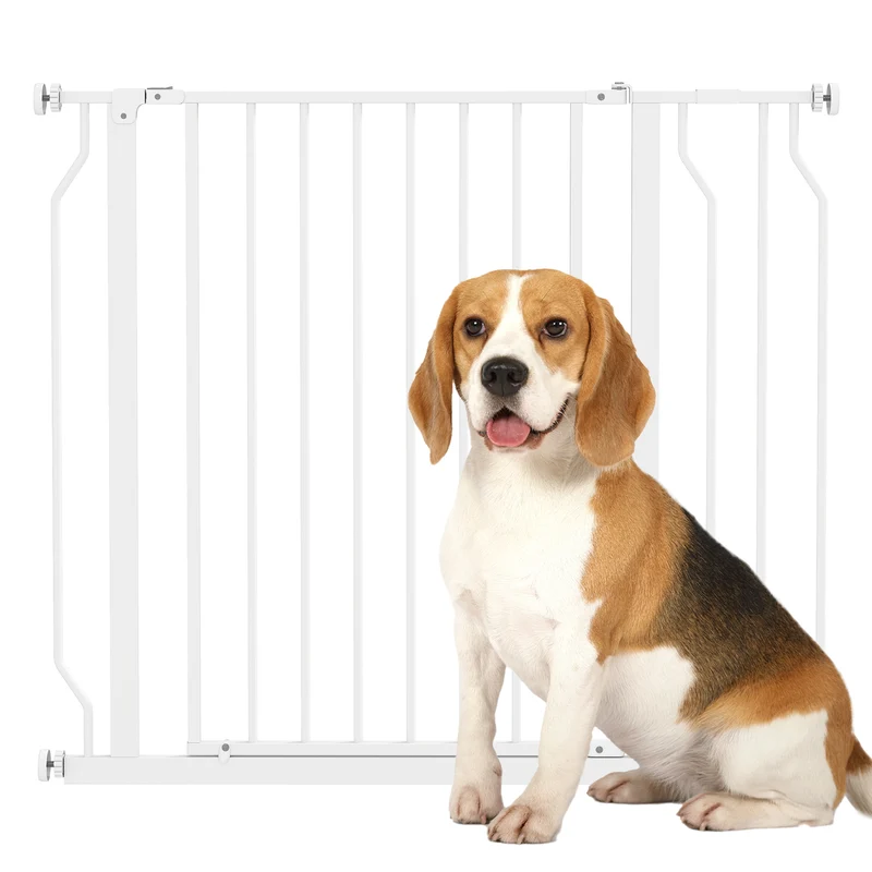 Barrière de sécurité pour chien 75-95 x 76 x 4 cm double verrouillage sans perçage compacte style épuré en acier blanc 21_0007421