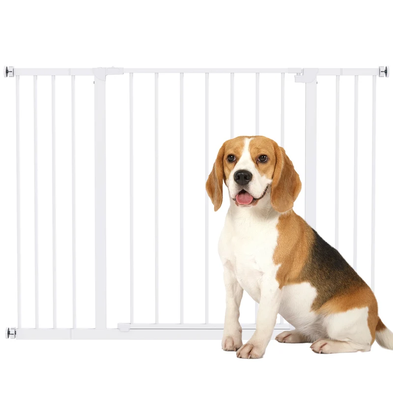 Barrière de sécurité pour bébé et chien pour escalier 107 x 4 x 76 cm réglable ouverture à une main épuré en métal blanc 21_0007393