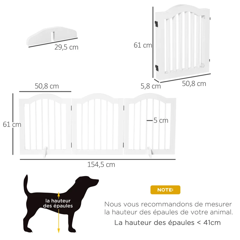 Barrière de sécurité pliable pour chiens 154.5 x 29.5 x 61 cm protection d'escalier éducative moderne épuré en MDF blanc 21_0007390