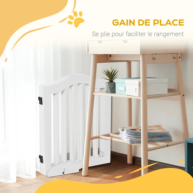 Barrière de sécurité pliable pour chiens 154.5 x 29.5 x 61 cm protection d'escalier éducative moderne épuré en MDF blanc 21_0007390