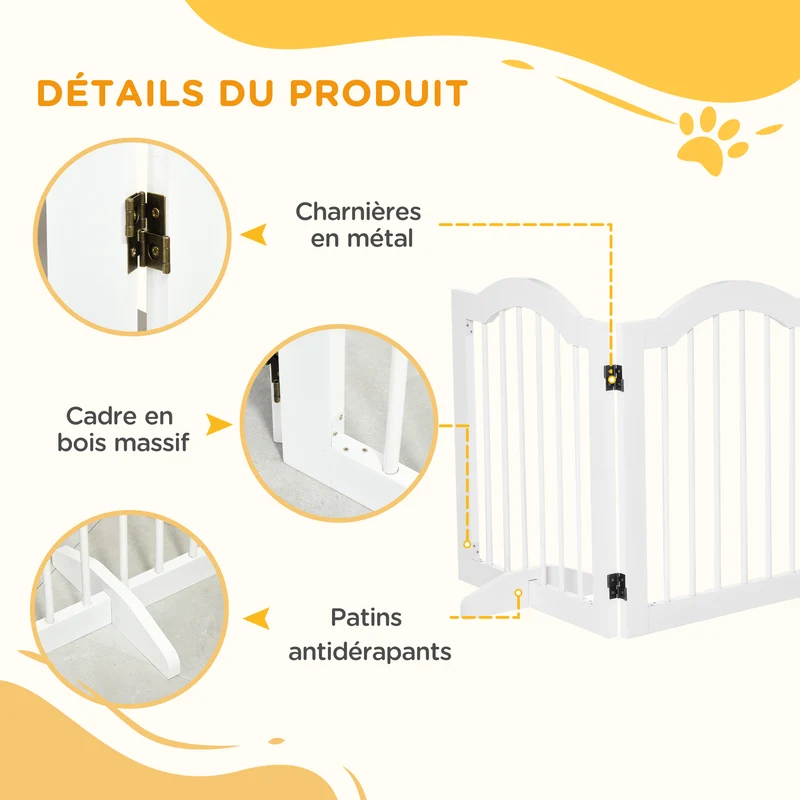 Barrière de sécurité pliable pour chiens 154.5 x 29.5 x 61 cm protection d'escalier éducative moderne épuré en MDF blanc 21_0007390