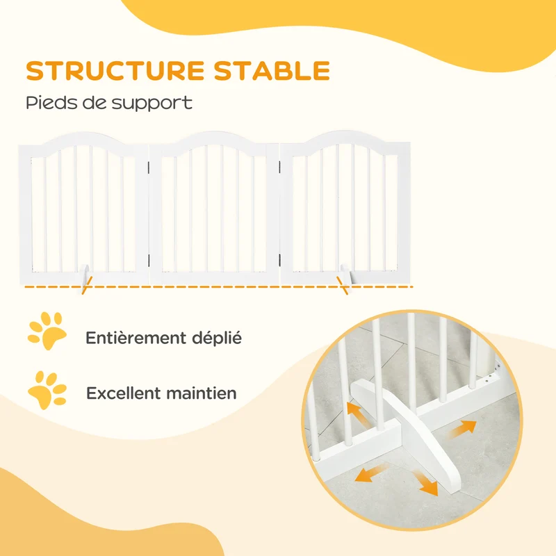 Barrière de sécurité pliable pour chiens 154.5 x 29.5 x 61 cm protection d'escalier éducative moderne épuré en MDF blanc 21_0007390