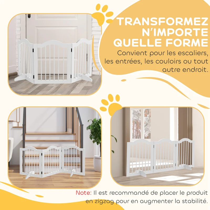 Barrière de sécurité pliable pour chiens 154.5 x 29.5 x 61 cm protection d'escalier éducative moderne épuré en MDF blanc 21_0007390
