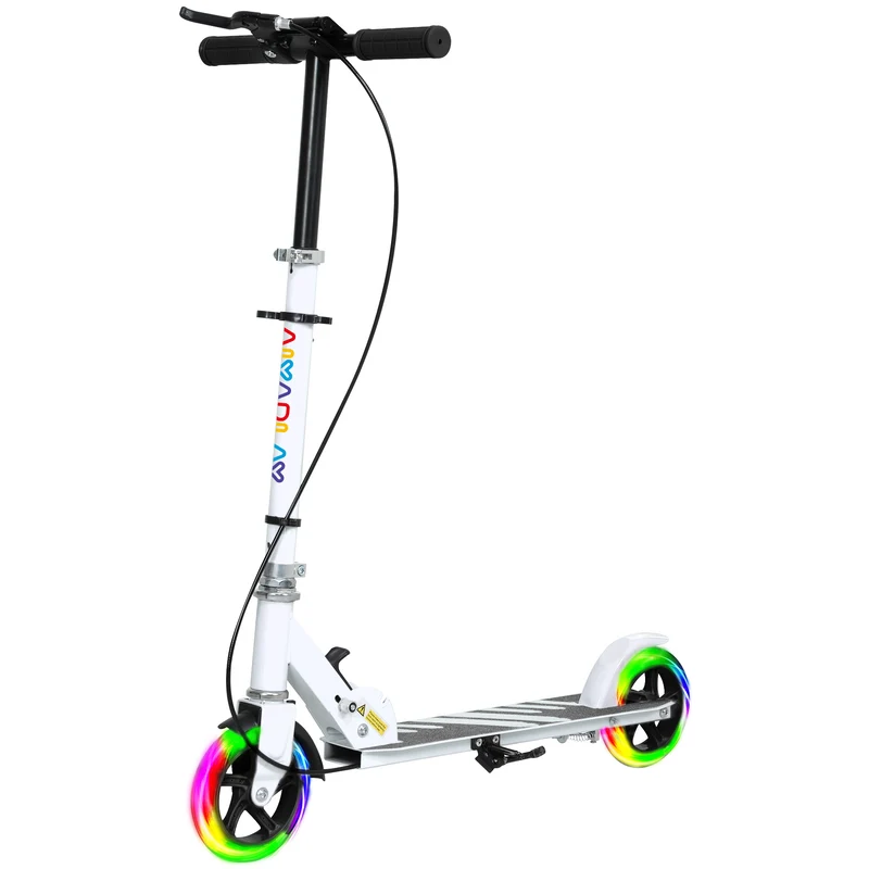 Trottinette enfant pliable 3-8 ans 73 x 36 x 89 cm réglable 4 hauteurs roues lumineuses frein double design en PP blanc 21_0000691