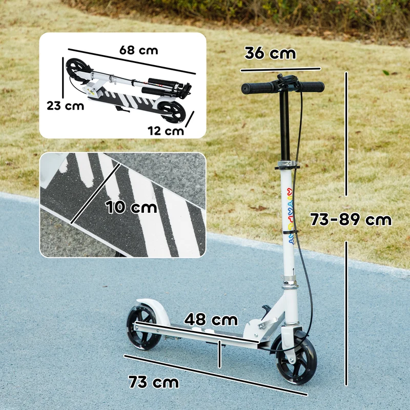 Trottinette enfant pliable 3-8 ans 73 x 36 x 89 cm réglable 4 hauteurs roues lumineuses frein double design en PP blanc 21_0000691