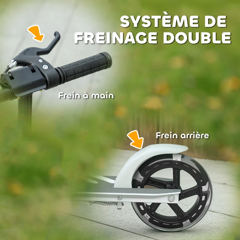 Trottinette enfant pliable 3-8 ans 73 x 36 x 89 cm réglable 4 hauteurs roues lumineuses frein double design en PP blanc 21_0000691