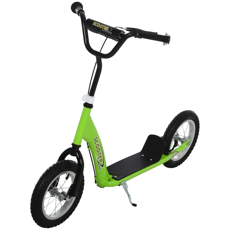 Trottinette enfant grande roues 117 x 52 x 85 cm guidon réglable plateau antidérapant moderne tendance en acier vert 21_0000665