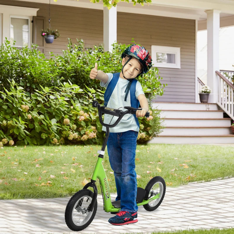 Trottinette enfant grande roues 117 x 52 x 85 cm guidon réglable plateau antidérapant moderne tendance en acier vert 21_0000665
