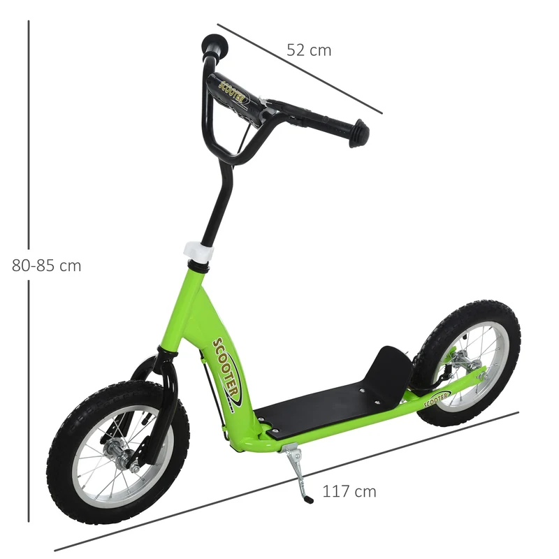 Trottinette enfant grande roues 117 x 52 x 85 cm guidon réglable plateau antidérapant moderne tendance en acier vert 21_0000665