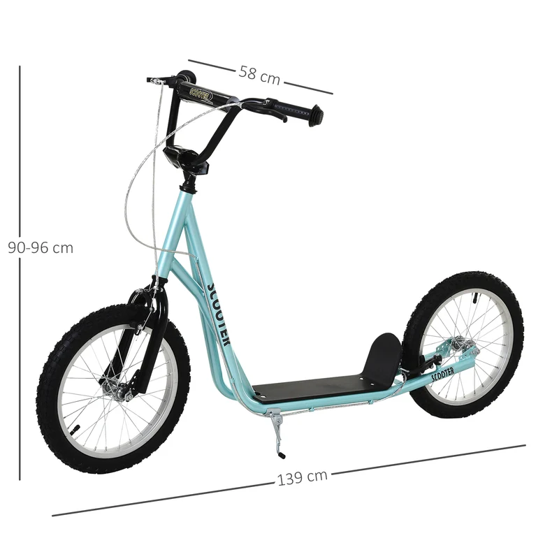 Trottinette enfant 139 x 58 x 90-96 cm guidon réglable frein arrière moderne design pour jardin dès 5 ans en acier bleu 21_0000670