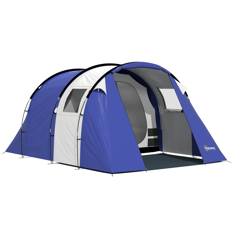 Tente de camping tunnel 4 personnes 420 x 300 x 200 cm imperméable 3000 mm montage rapide moderne en polyester bleu foncé 21_0006564