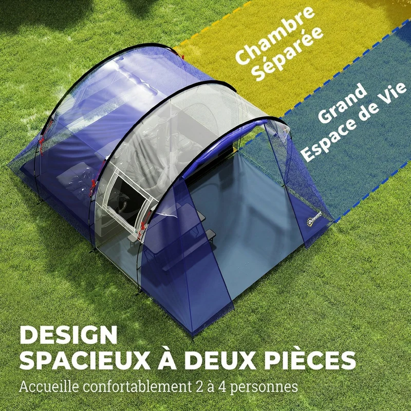 Tente de camping tunnel 4 personnes 420 x 300 x 200 cm imperméable 3000 mm montage rapide moderne en polyester bleu foncé 21_0006564