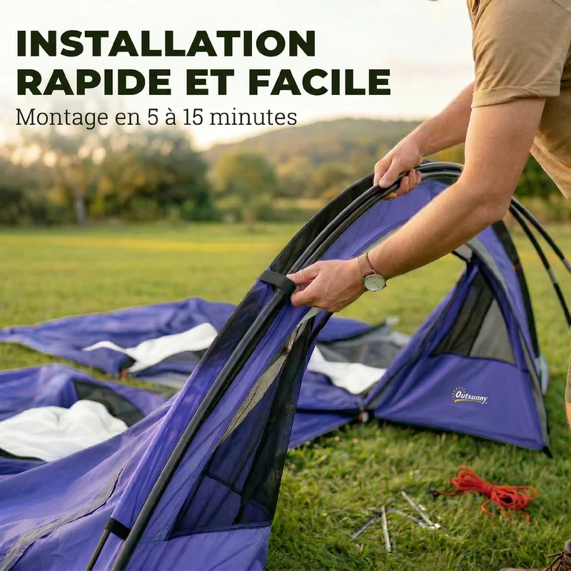 Tente de camping tunnel 4 personnes 420 x 300 x 200 cm imperméable 3000 mm montage rapide moderne en polyester bleu foncé 21_0006564