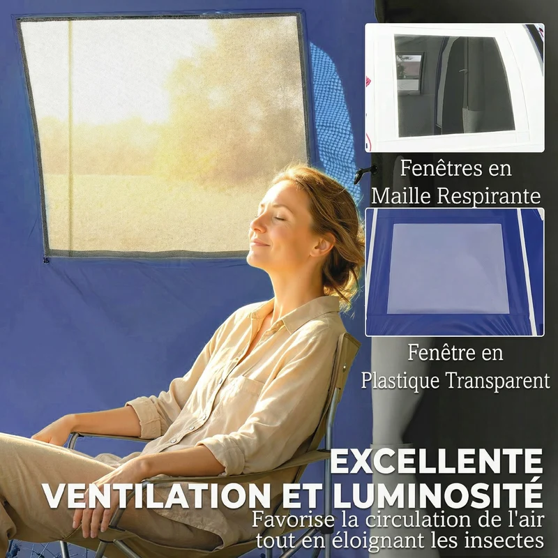 Tente de camping tunnel 4 personnes 420 x 300 x 200 cm imperméable 3000 mm montage rapide moderne en polyester bleu foncé 21_0006564