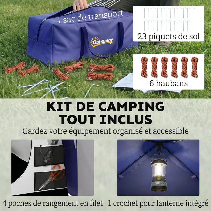 Tente de camping tunnel 4 personnes 420 x 300 x 200 cm imperméable 3000 mm montage rapide moderne en polyester bleu foncé 21_0006564