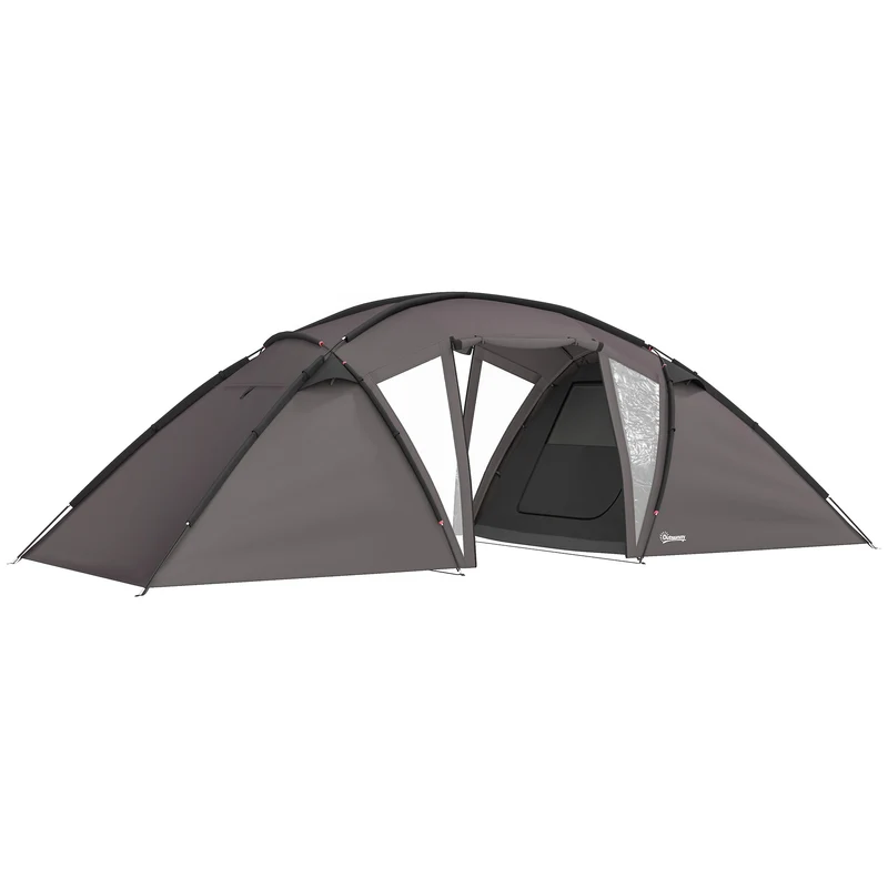 Tente camping tunnel familiale 4-6 pers 615 x 235 x 195 cm imperméable 3000 mm 2 chambres salon design en polyester noir 21_0006523