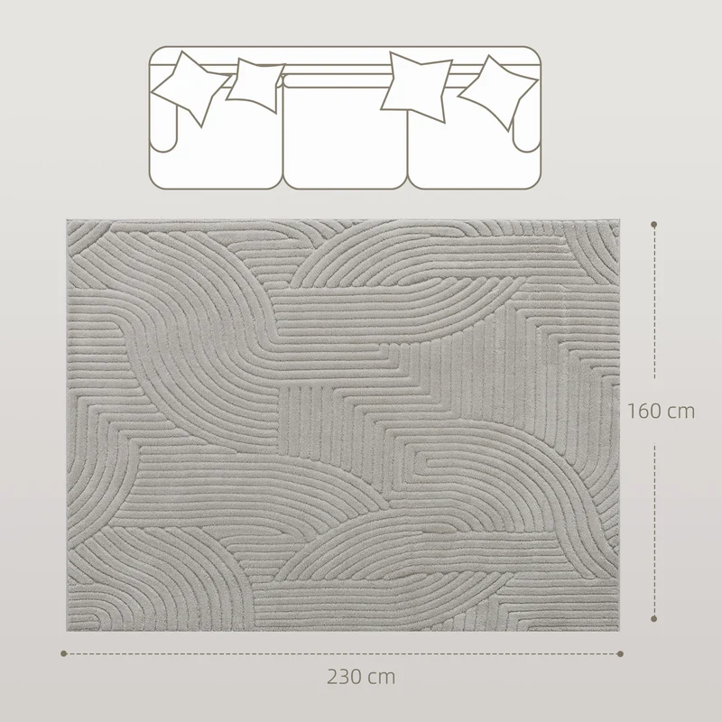 Tapis de salon moelleux jacquard 230 x 160 x 1.7 cm antidérapant rembourrage 15 mm moderne minimaliste en polyester gris 21_0003688