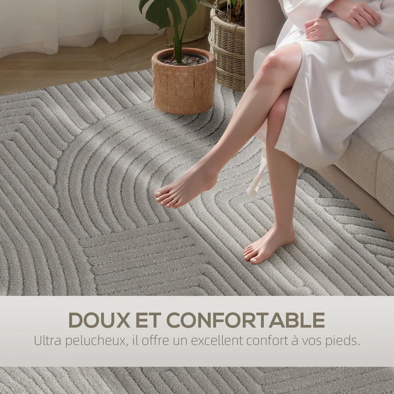 Tapis de salon moelleux jacquard 230 x 160 x 1.7 cm antidérapant rembourrage 15 mm moderne minimaliste en polyester gris 21_0003688