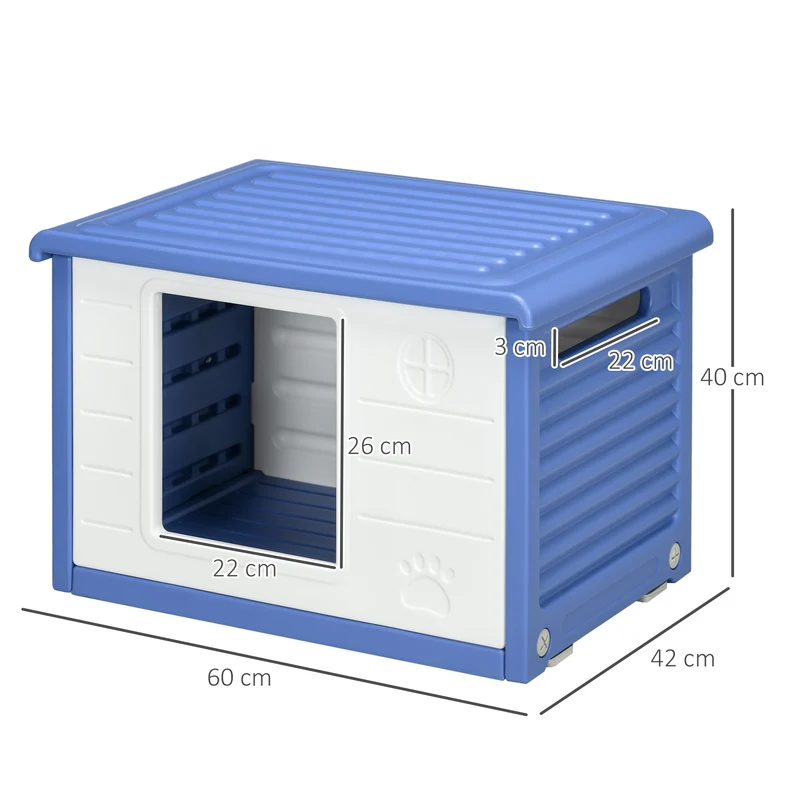 Niche pour chien extérieure surélevée 60 x 42 x 40 cm antidérapante ventilée contemporain jardin en polyéthylène bleu 21_0007307