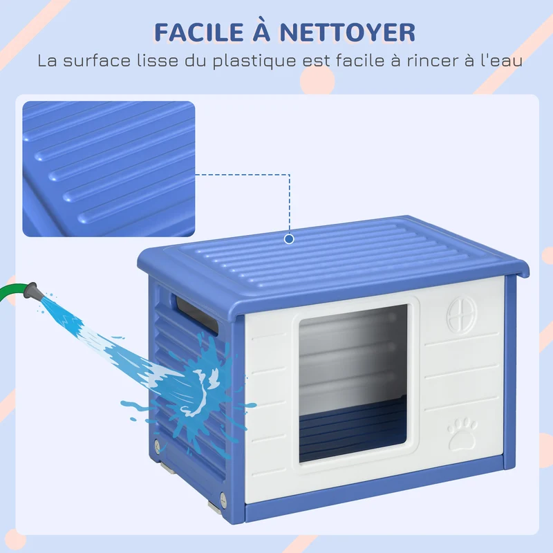 Niche pour chien extérieure surélevée 60 x 42 x 40 cm antidérapante ventilée contemporain jardin en polyéthylène bleu 21_0007307