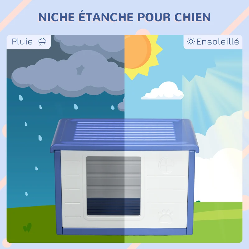 Niche pour chien extérieure surélevée 60 x 42 x 40 cm antidérapante ventilée contemporain jardin en polyéthylène bleu 21_0007307