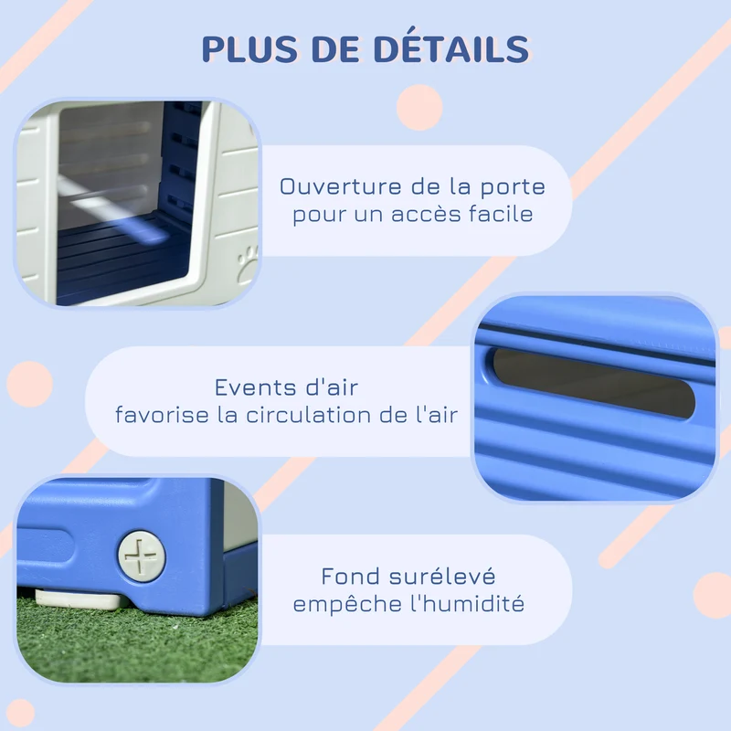 Niche pour chien extérieure surélevée 60 x 42 x 40 cm antidérapante ventilée contemporain jardin en polyéthylène bleu 21_0007307