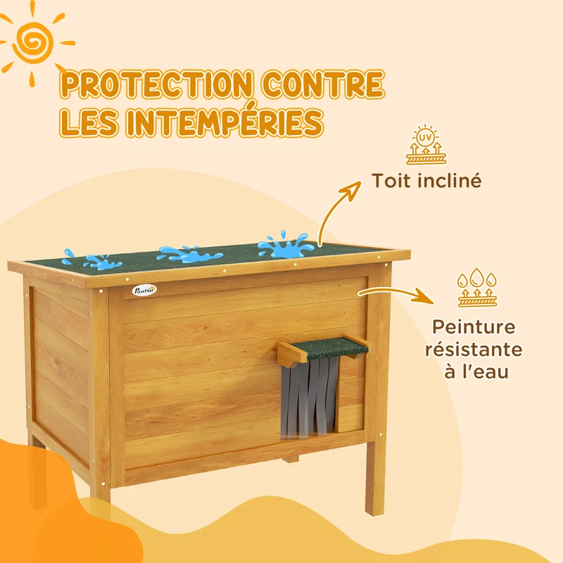 Maison pour chats d'extérieur surélevée isolation thermique toit ouvrable 85 x 50 x 68,5 cm rustique en bois naturel 21_0007711
