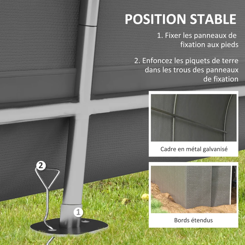 Abri de jardin tente pour vélo 239 x 159 x 190 cm étanche grande porte zippée design contemporain en métal gris clair 21_0005424