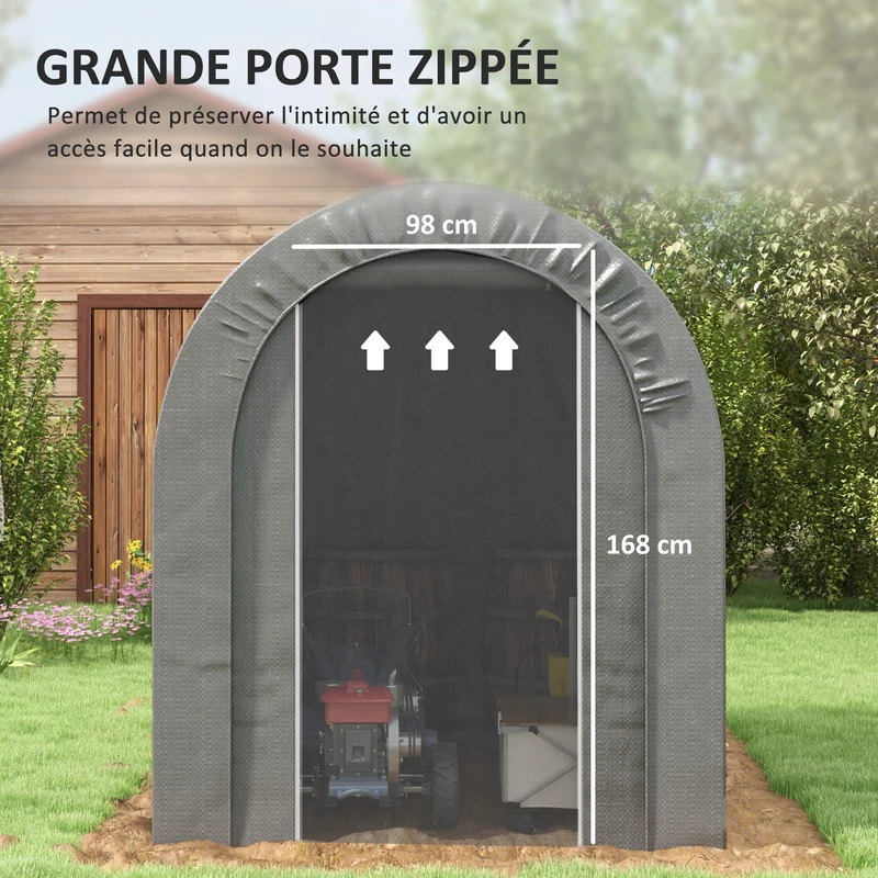 Abri de jardin tente pour vélo 239 x 159 x 190 cm étanche grande porte zippée design contemporain en métal gris clair 21_0005424