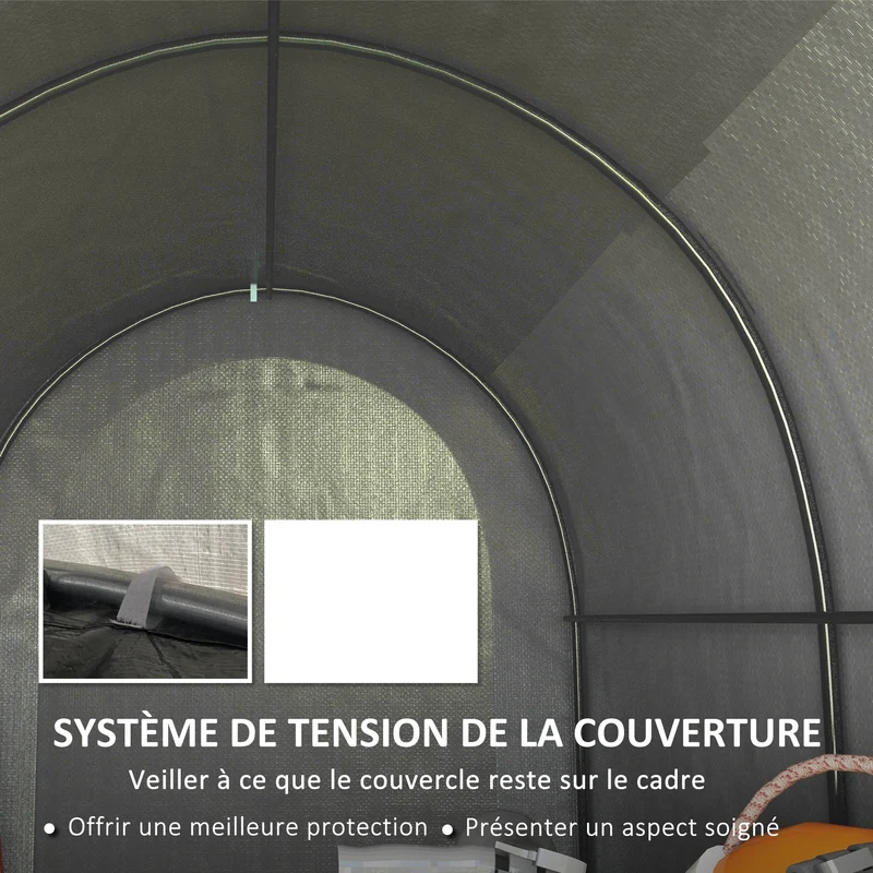 Abri de jardin tente pour vélo 239 x 159 x 190 cm étanche grande porte zippée design contemporain en métal gris clair 21_0005424
