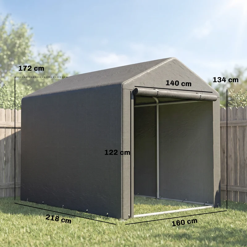 Abri de jardin rangement vélo 160 x 218 x 172 cm porte zippée imperméable contemporain épuré en polyéthylène gris foncé 21_0005475