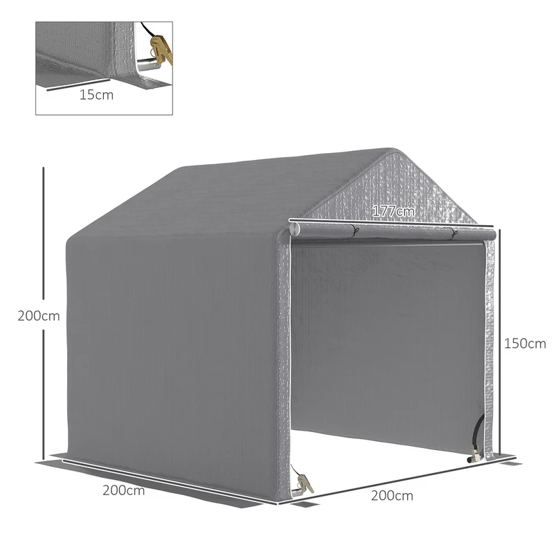 Abri de jardin pour moto et vélo 200 x 200 x 200 cm imperméable porte enroulable moderne extérieur en polyéthylène gris 21_0004756