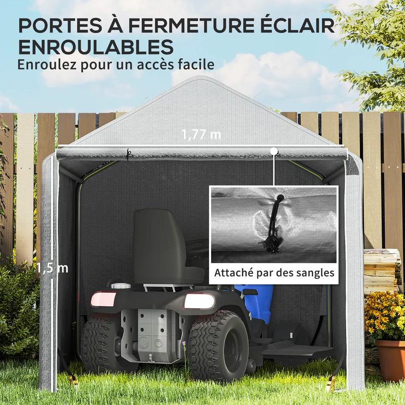 Abri de jardin pour moto et vélo 200 x 200 x 200 cm imperméable porte enroulable moderne extérieur en polyéthylène gris 21_0004756