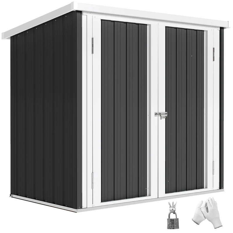 Abri de jardin grand rangement extérieur 147 x 86 x 134 cm double porte sécurisée toit incliné industriel en acier noir 21_0004183