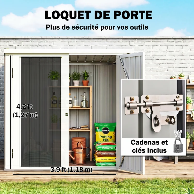 Abri de jardin grand rangement extérieur 147 x 86 x 134 cm double porte sécurisée toit incliné industriel en acier noir 21_0004183