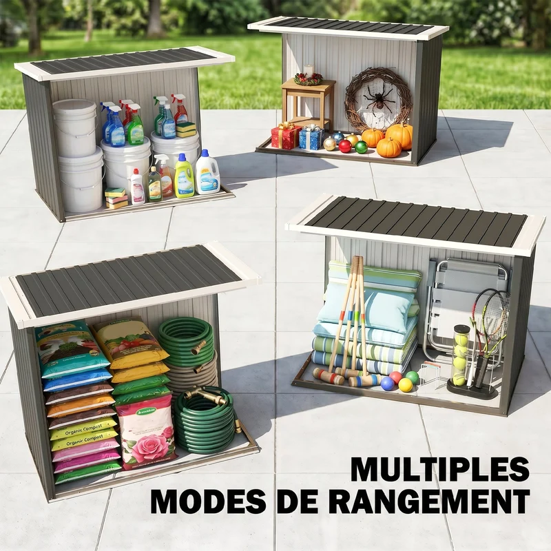Abri de jardin grand rangement extérieur 147 x 86 x 134 cm double porte sécurisée toit incliné industriel en acier noir 21_0004183