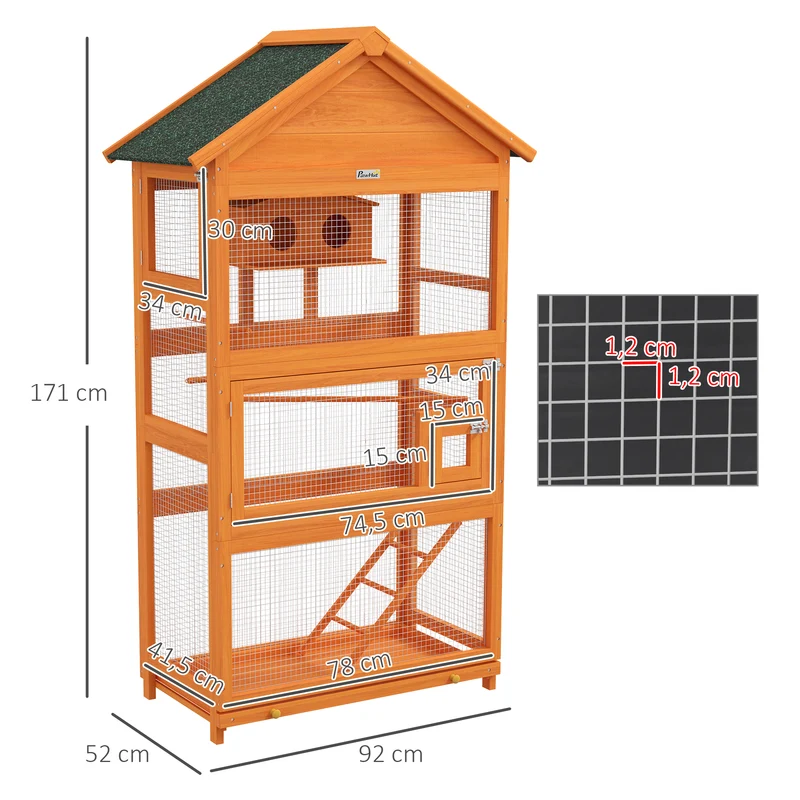 Cage à oiseaux sur pied 92 x 52 x 171 cm grand espace plateau coulissant style rustique extérieur en bois massif orange 21_0007588