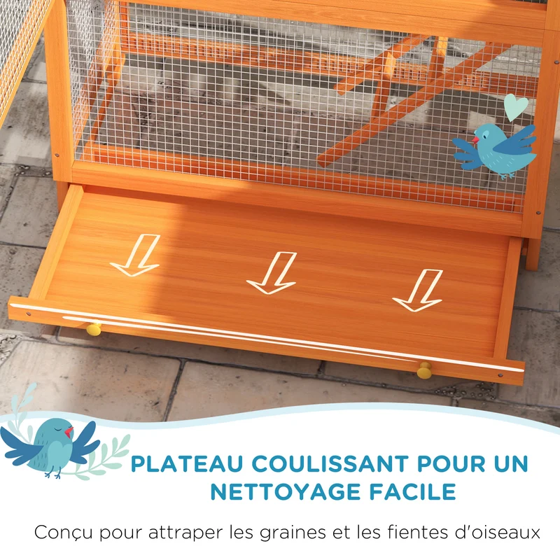 Cage à oiseaux sur pied 92 x 52 x 171 cm grand espace plateau coulissant style rustique extérieur en bois massif orange 21_0007588