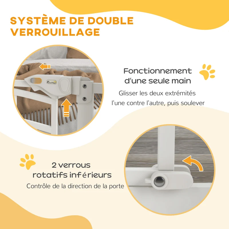 Barrière sécurité animaux 80 x 4 x 76 cm fermeture automatique porte chat réglable design moderne salon en acier blanc 21_0007452