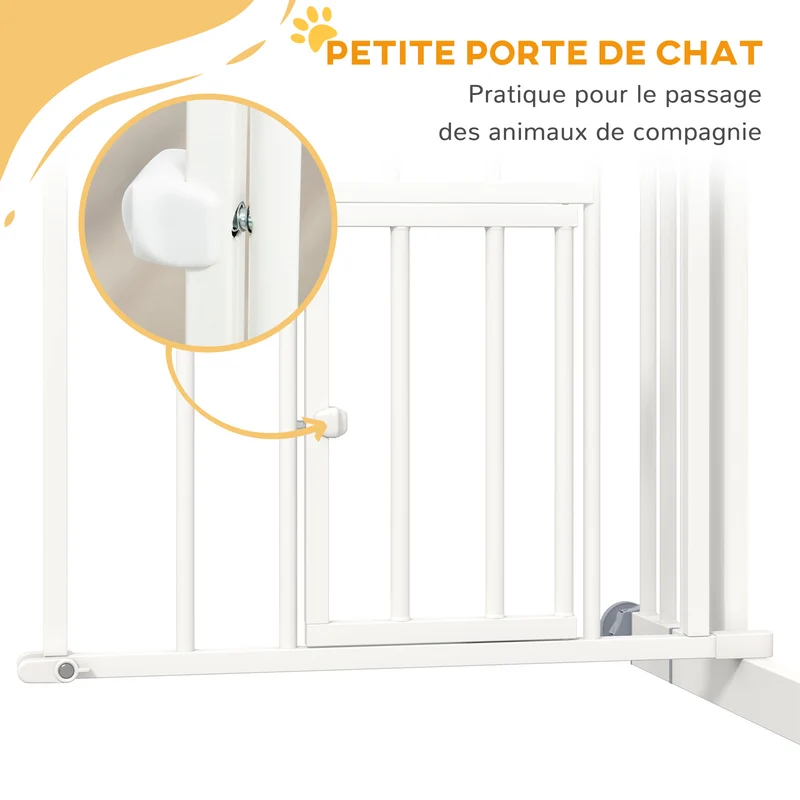Barrière sécurité animaux 80 x 4 x 76 cm fermeture automatique porte chat réglable design moderne salon en acier blanc 21_0007452